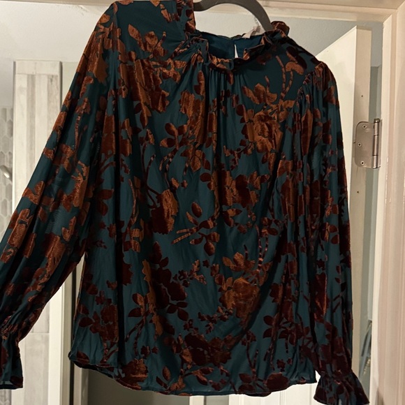 Entro Teal and Brown Floral Blouse - Picture 1 of 4